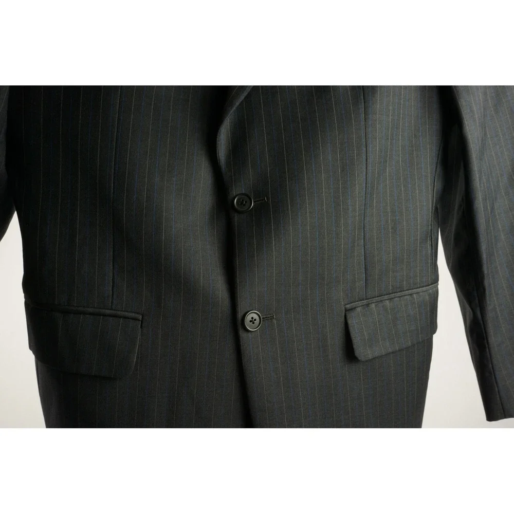 Ermenegildo Zegna 15 Microns Men's 44R Charcoal Gray Blue Stripe Lined Blazer